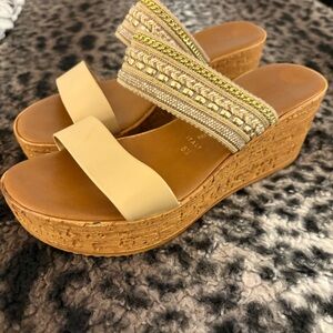 Elegant Women's Wedge Sandals in Cream and Tan